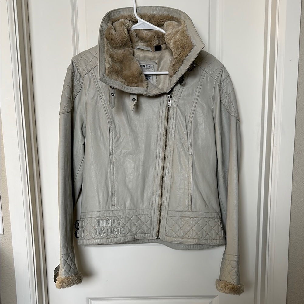 Women’s Harley-Davidson Grey/Taupe Leather Jacket L - Picture 3 of 9